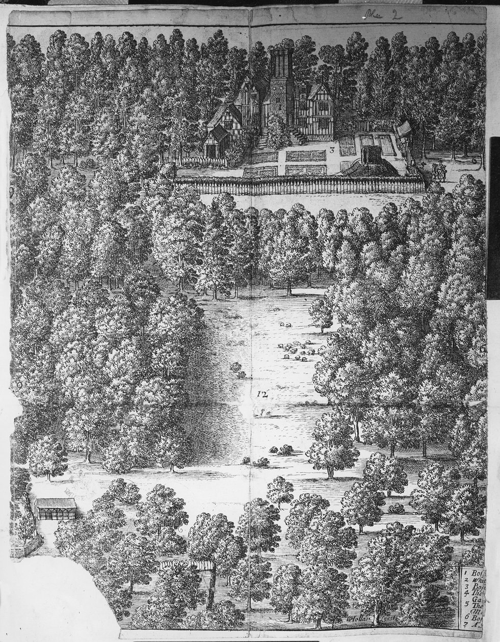 Boscobelův dům a park, 1651 od Wenceslaus Hollar