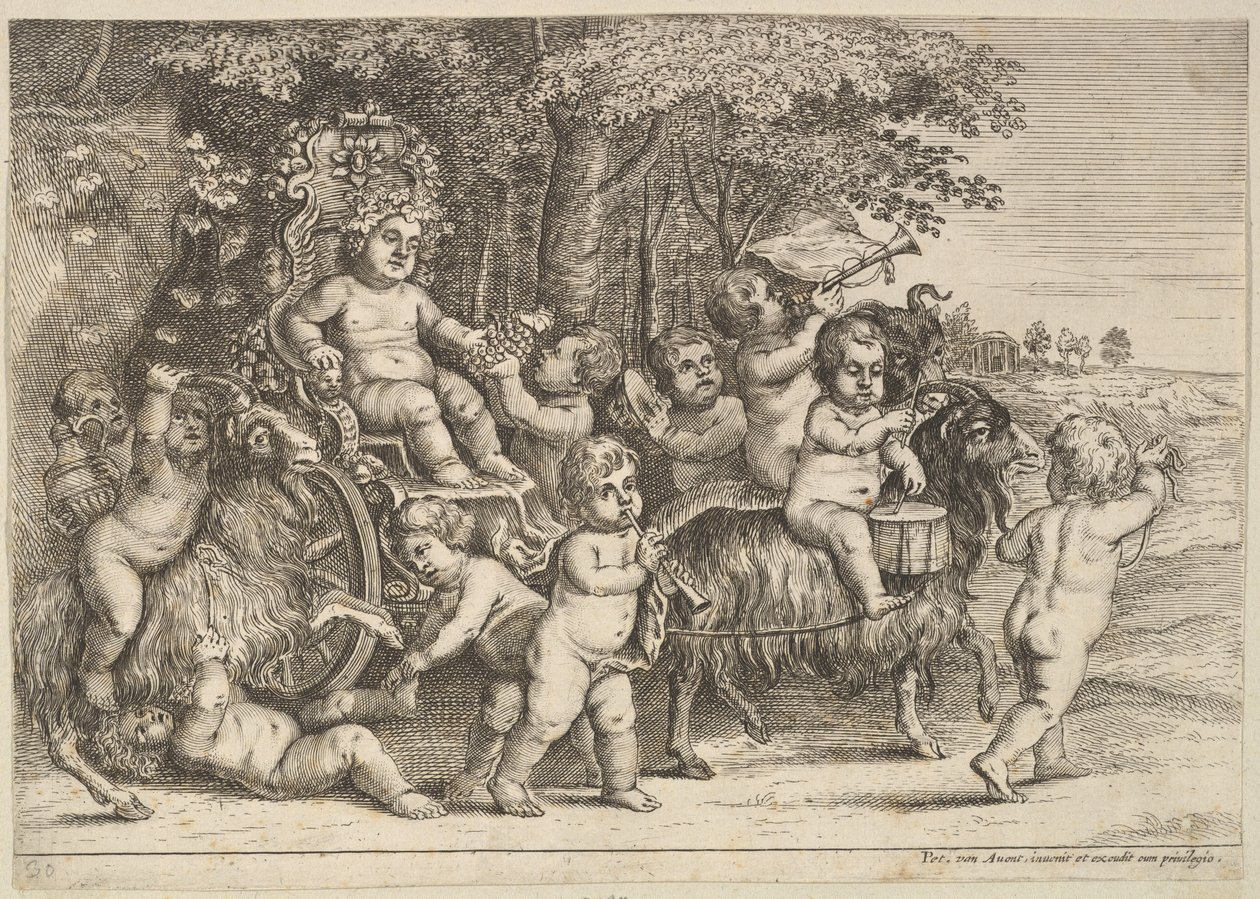 Jedenáct chlapců a tři kozy, 1625-77. od Wenceslaus Hollar