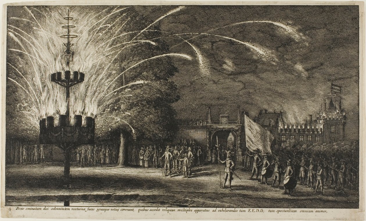 Ohňostroj v Hemissemu od Wenceslaus Hollar