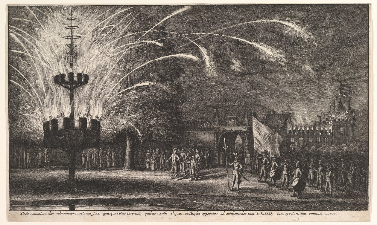 Ohňostroj v Hemissem, 1625-77. od Wenceslaus Hollar