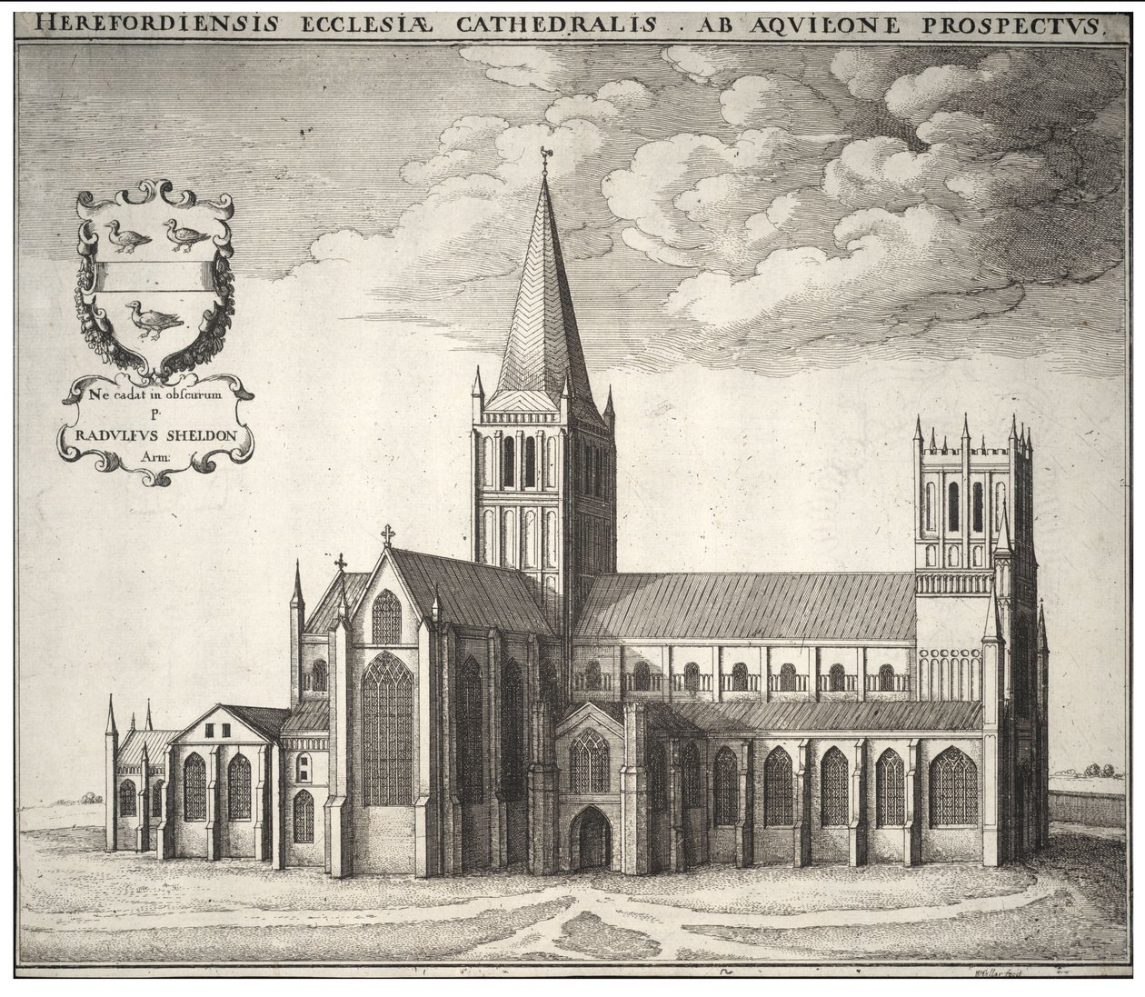Herefordská katedrála od Wenceslaus Hollar