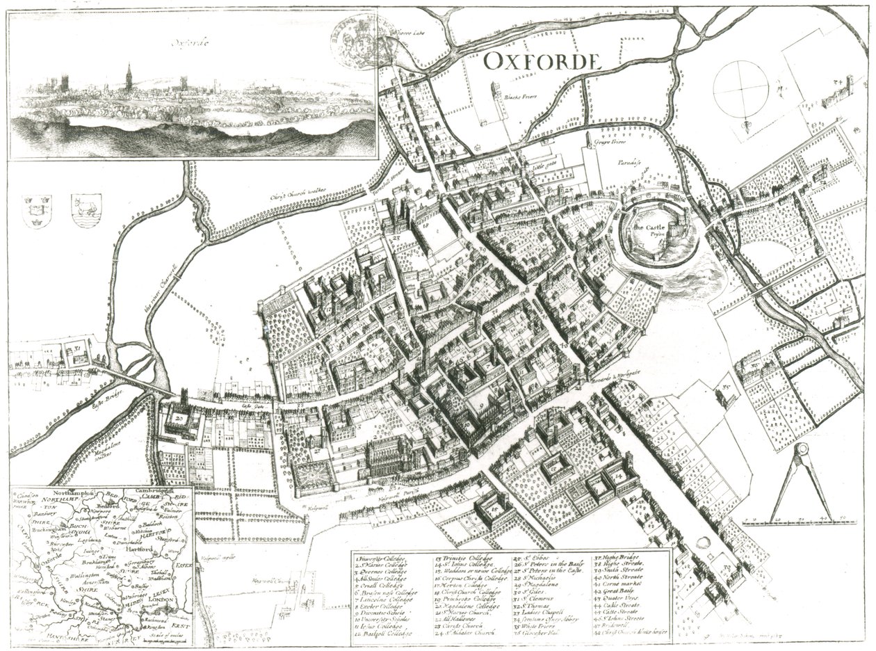 Mapa Oxfordu, 1643 od Wenceslaus Hollar