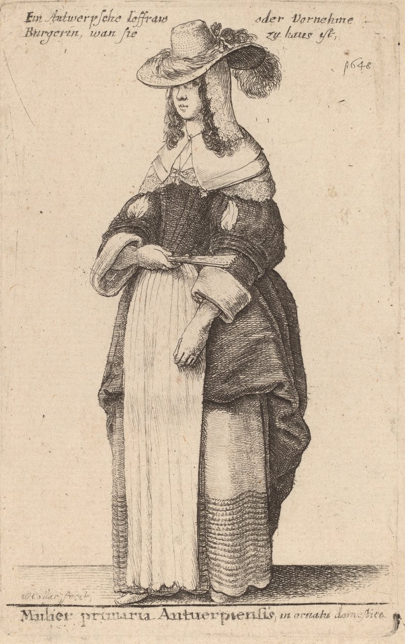 První Antuerpská žena v domácím oděvu. od Wenceslaus Hollar