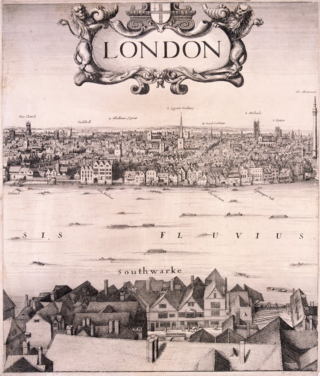 Panoramatický výhled na Londýn, c1670 od Wenceslaus Hollar