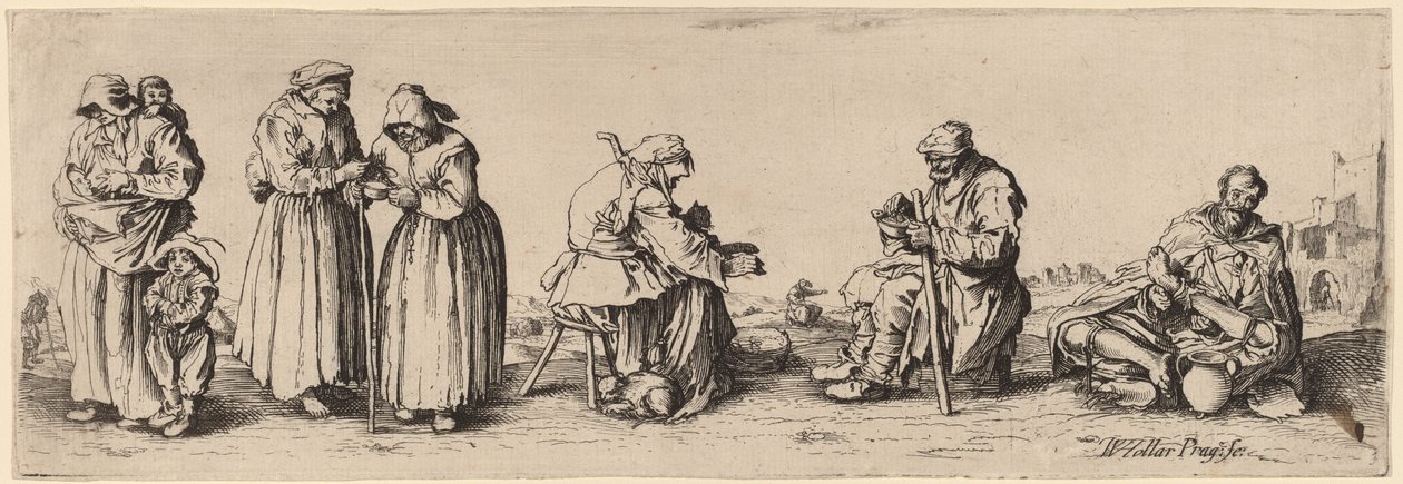 Šest mužů a žen žebráků. od Wenceslaus Hollar