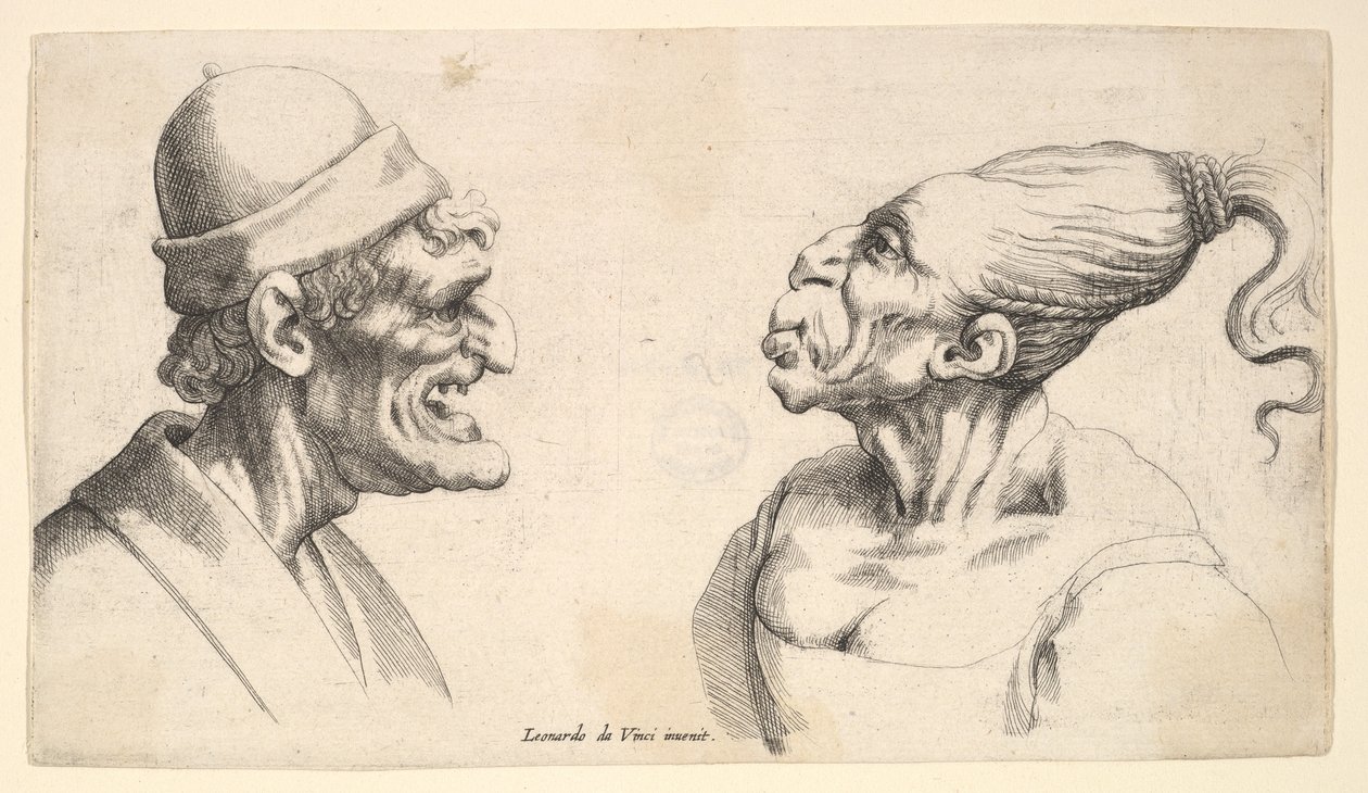 Dvě deformované hlavy, 1625-77. od Wenceslaus Hollar