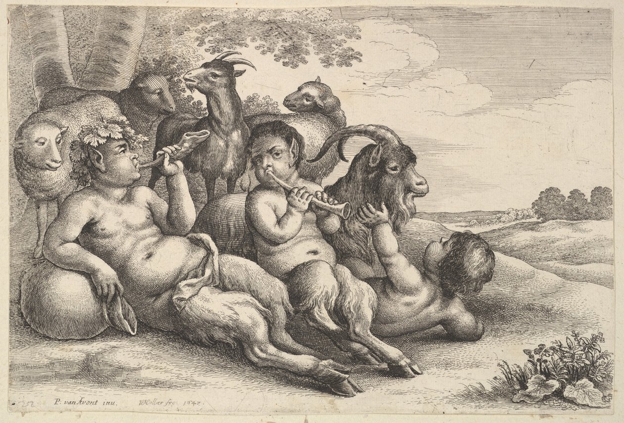 Dva mladí satyrové a chlapec, 1647. od Wenceslaus Hollar