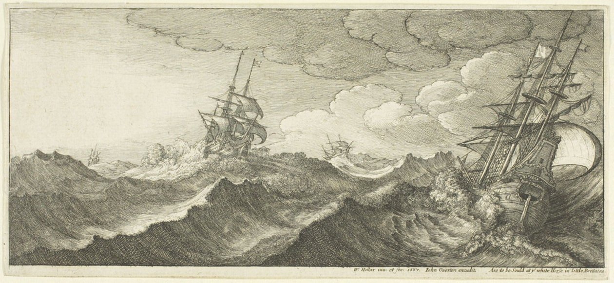 Válečná loď v korytě vlny od Wenceslaus Hollar
