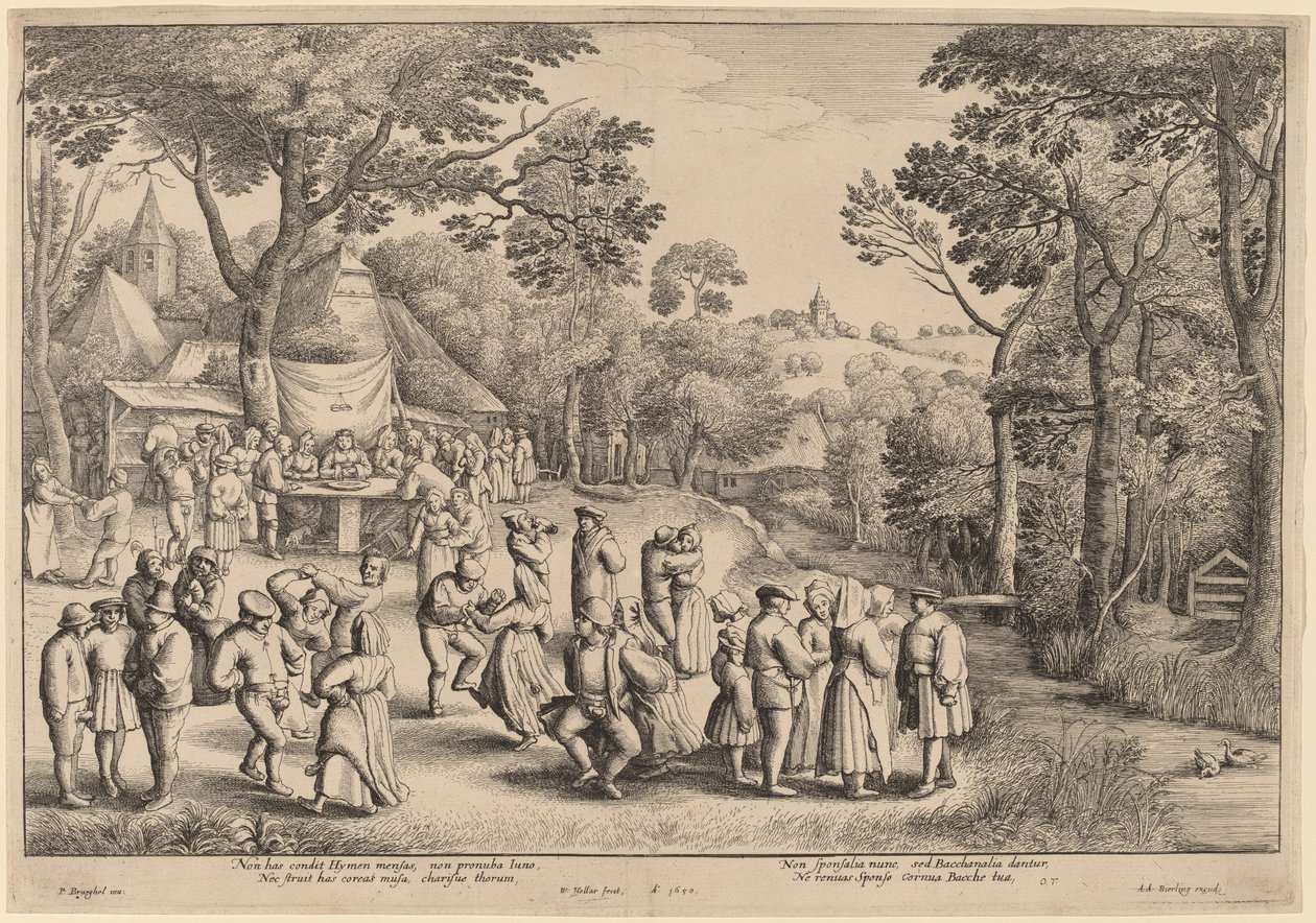 Rustikální svatební tanec od Wenceslaus Hollar after Jan Brueghel the Elder