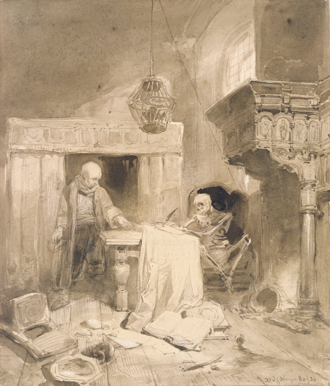 Filemon, 1838 (sépie a mytí) od Wijnand Joseph Nuyen