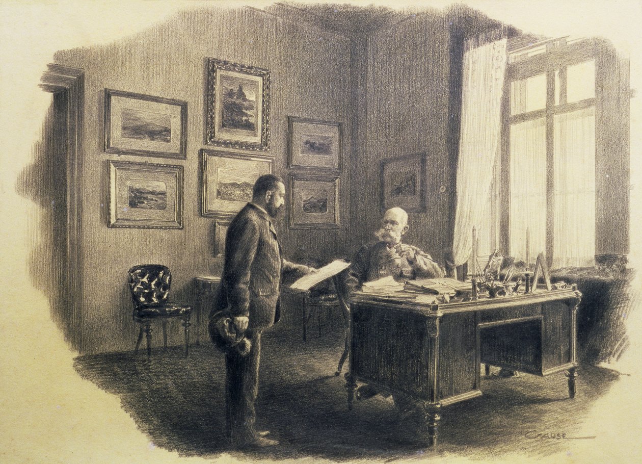Rakouský císař František Josef I. (1830-1916) u svého psacího stolu v Jagdrock (tužka) od Wilhelm Gause