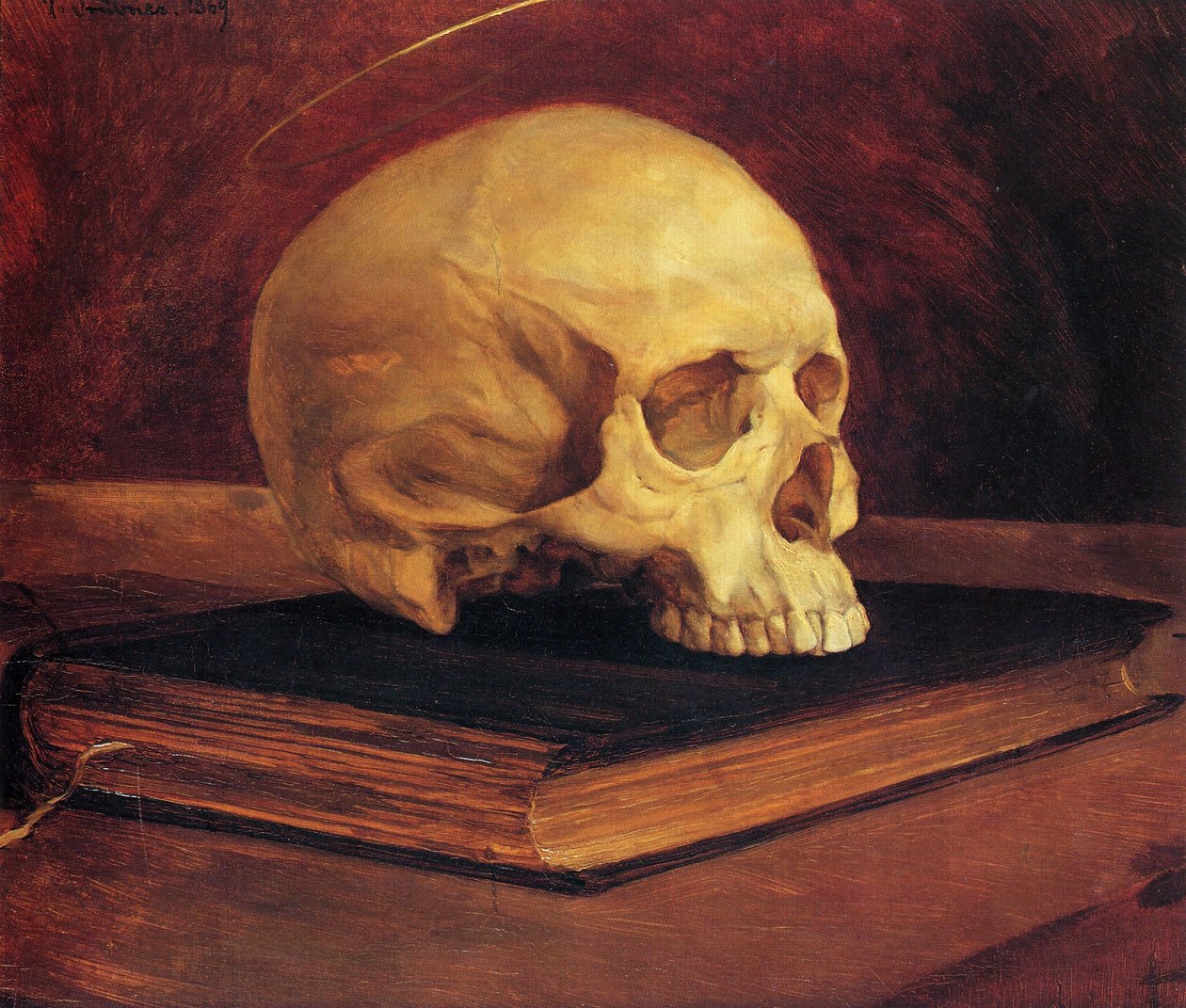 Vanitas zátiší. Lebka na knize od Wilhelm Trübner
