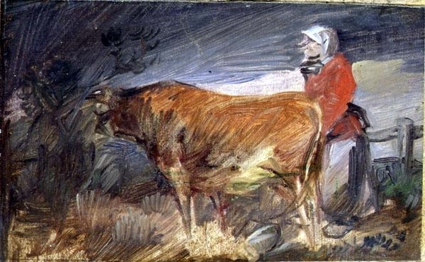 Žena a kráva v krajině od Wilhelm Busch