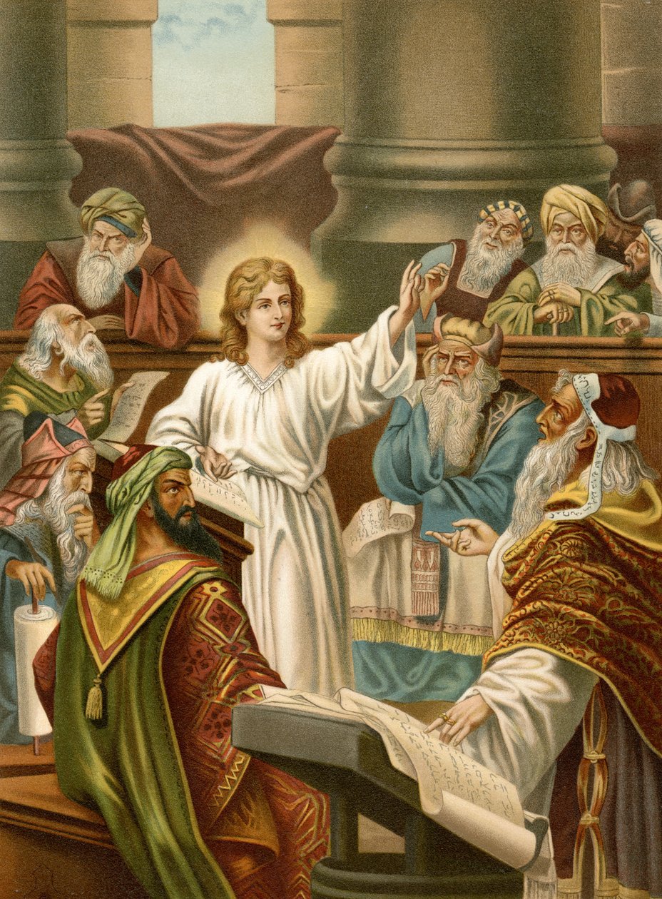 Ježíš učí v chrámu (barva litho) od Wilhelm Ebbinghaus