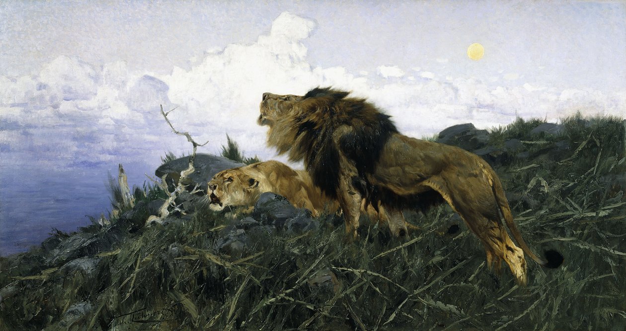 Lvi za soumraku, od Wilhelm Kuhnert