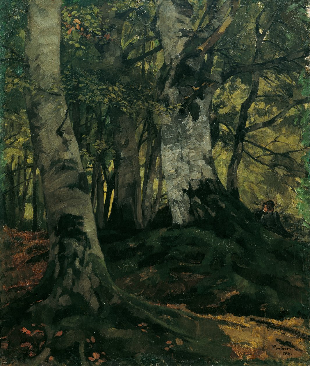 Bukový les s milenci od Wilhelm Trübner
