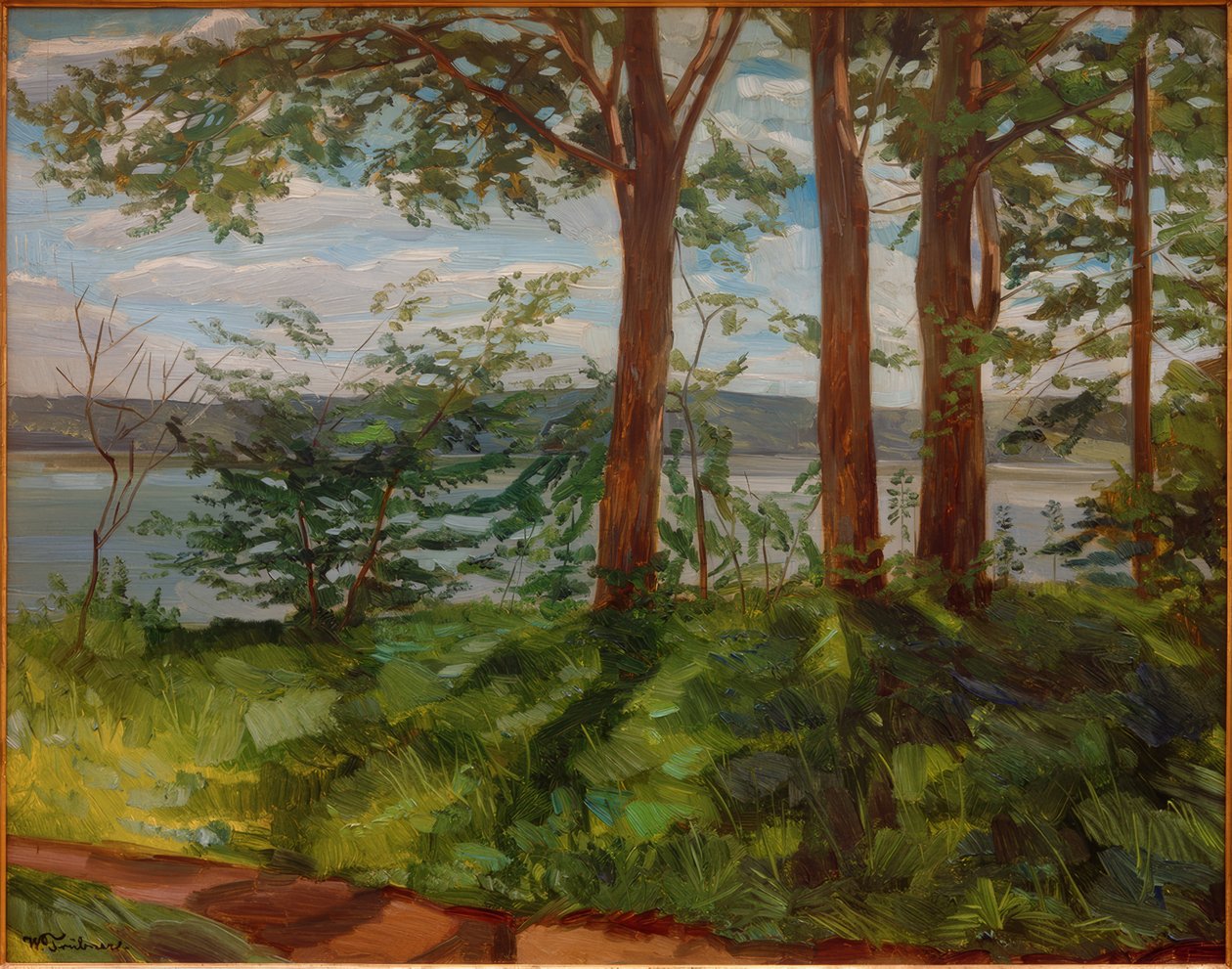Krajina u jezera Starnberg se třemi stromy od Wilhelm Trübner