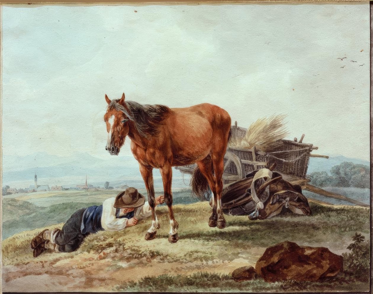 Spící farmářský chlapec s koněm od Wilhelm von Kobell