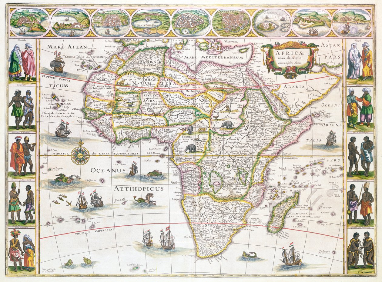 Africa Nova, asi 1617 (barevná rytina) od Willem Janszoon Blaeu