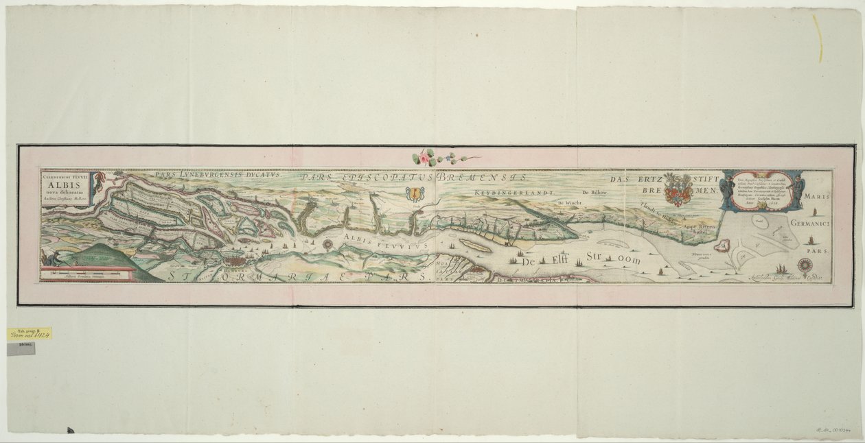 Mapa dolního Labe, 1: 160 000, mědirytina, 1628 od Willem Janszoon Blaeu