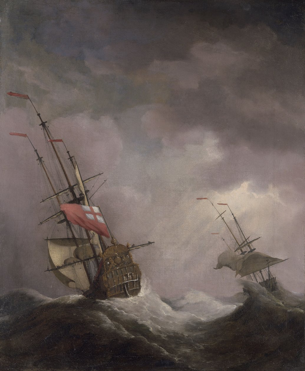 Anglická loď na moři běžící vichřicí od Willem van de Velde the Younger