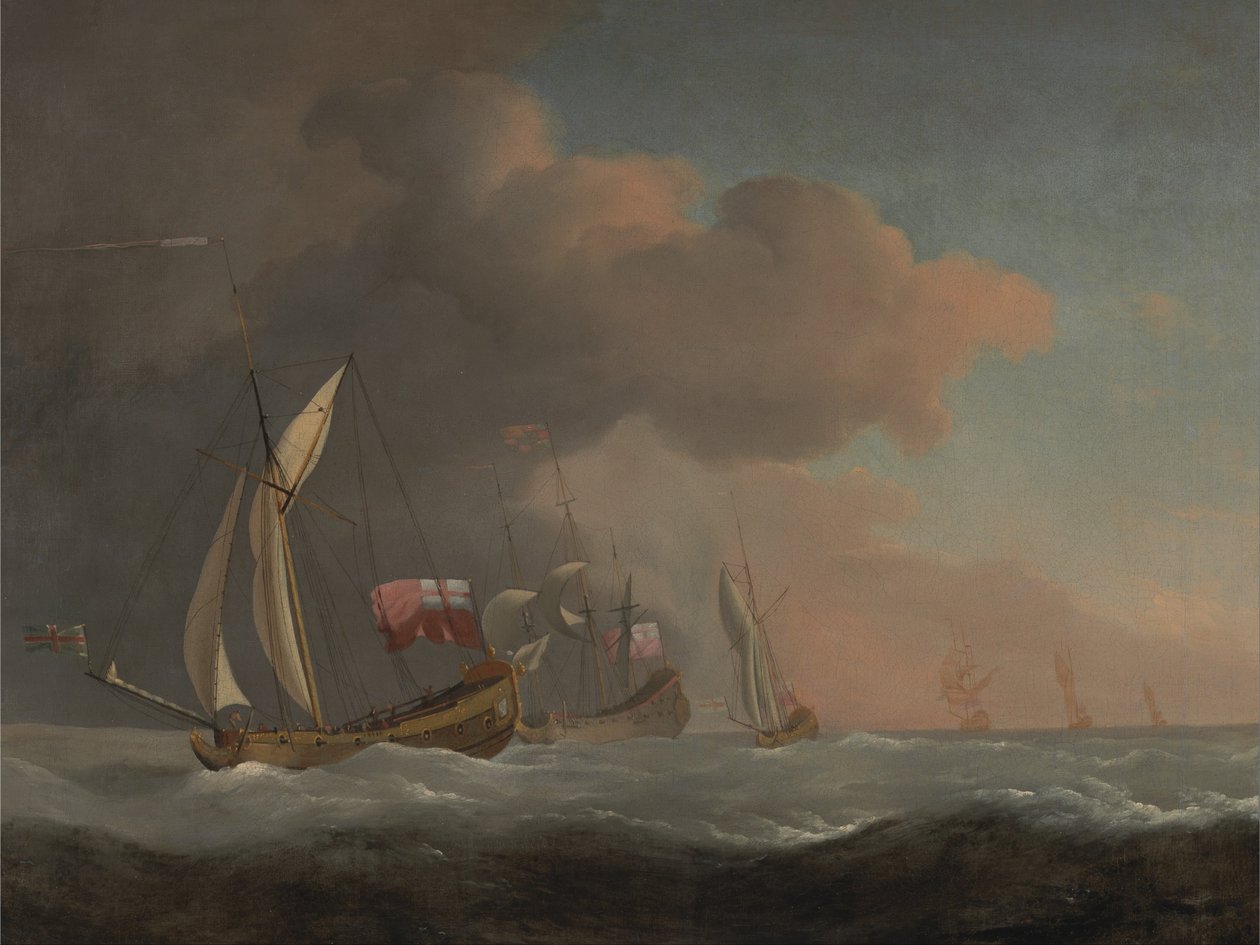 English Royal Yachts at Sea in a Strong Breeze, in Company with a Ship Flying the Royal Standard od Willem van de Velde the Younger