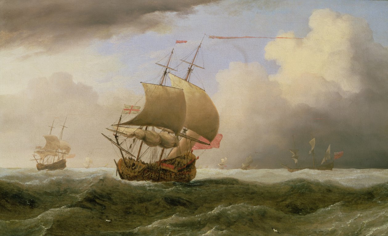 Anglická loď ostře tažená v silném vánku (ropa) od Willem van de Velde the Younger