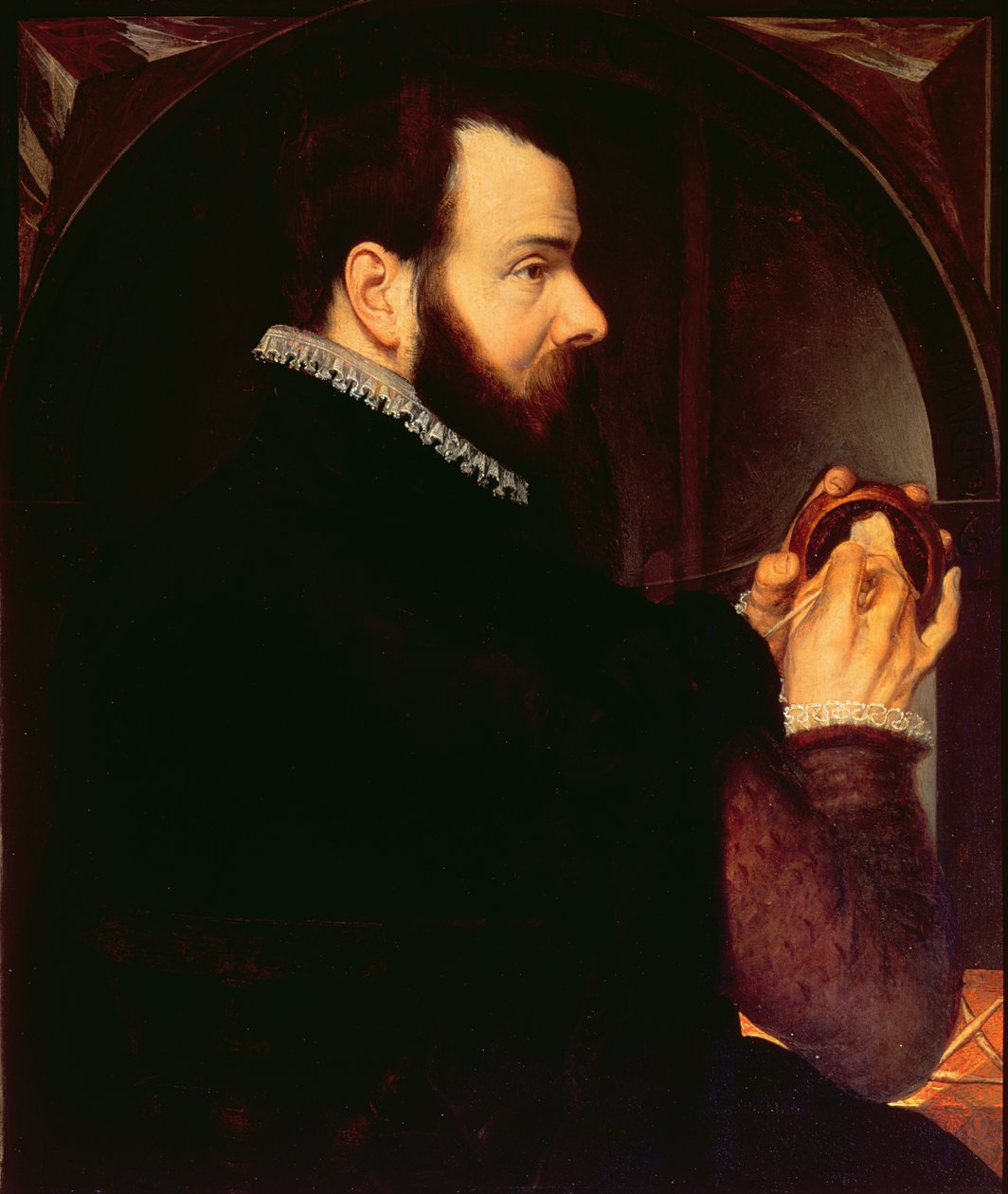 Autoportrét drží voskový portrétní medailon, 1564 (panel) od Willem van den Broecke