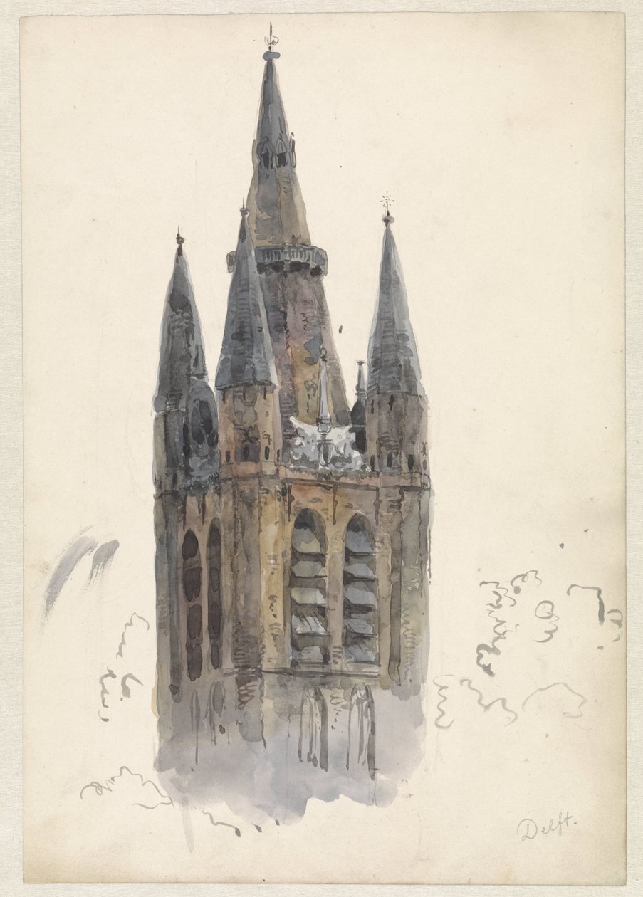 Kostelní věž v Delftu od Willem Anthonie van Deventer