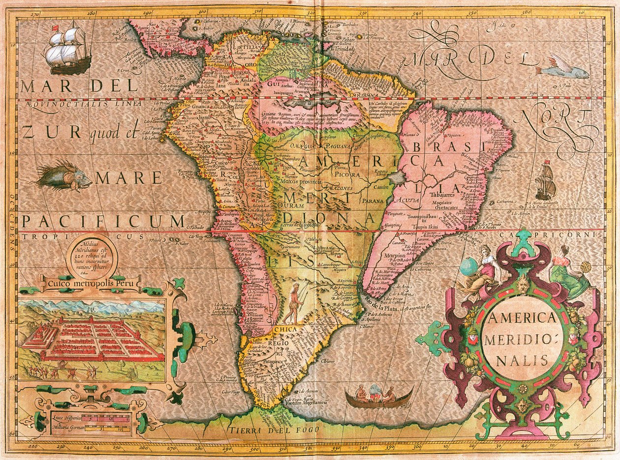 Mapa Jižní Ameriky (rytina od Willem Blaeu