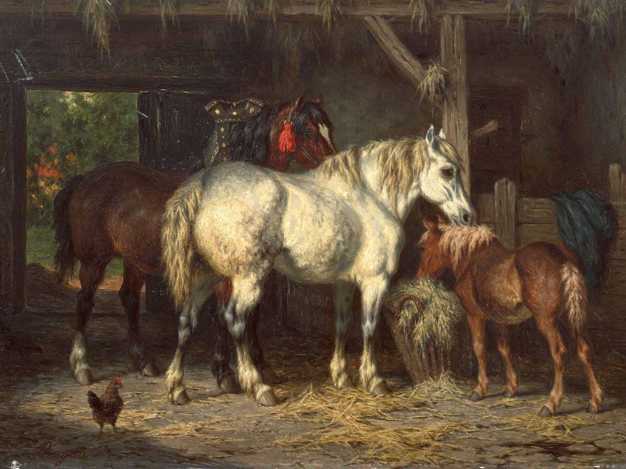 Koně ve stáji (obraz) od Willem Jacobus Boogaard