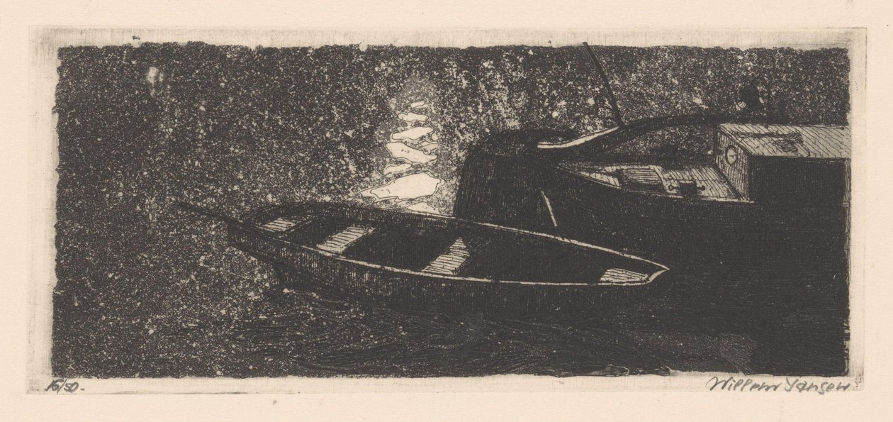 Záď a veslice od Willem Jansen (graveur) (signed by artist)
