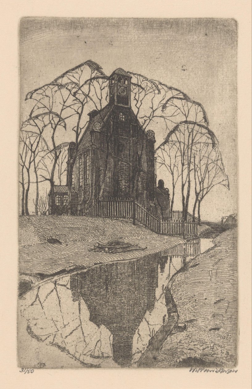 vesnický kostel od Willem Jansen (graveur) (signed by artist)