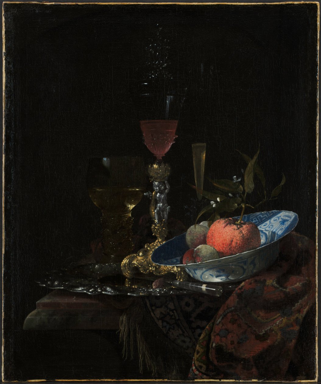 Sklenice na víno a miska ovoce od Willem Kalf