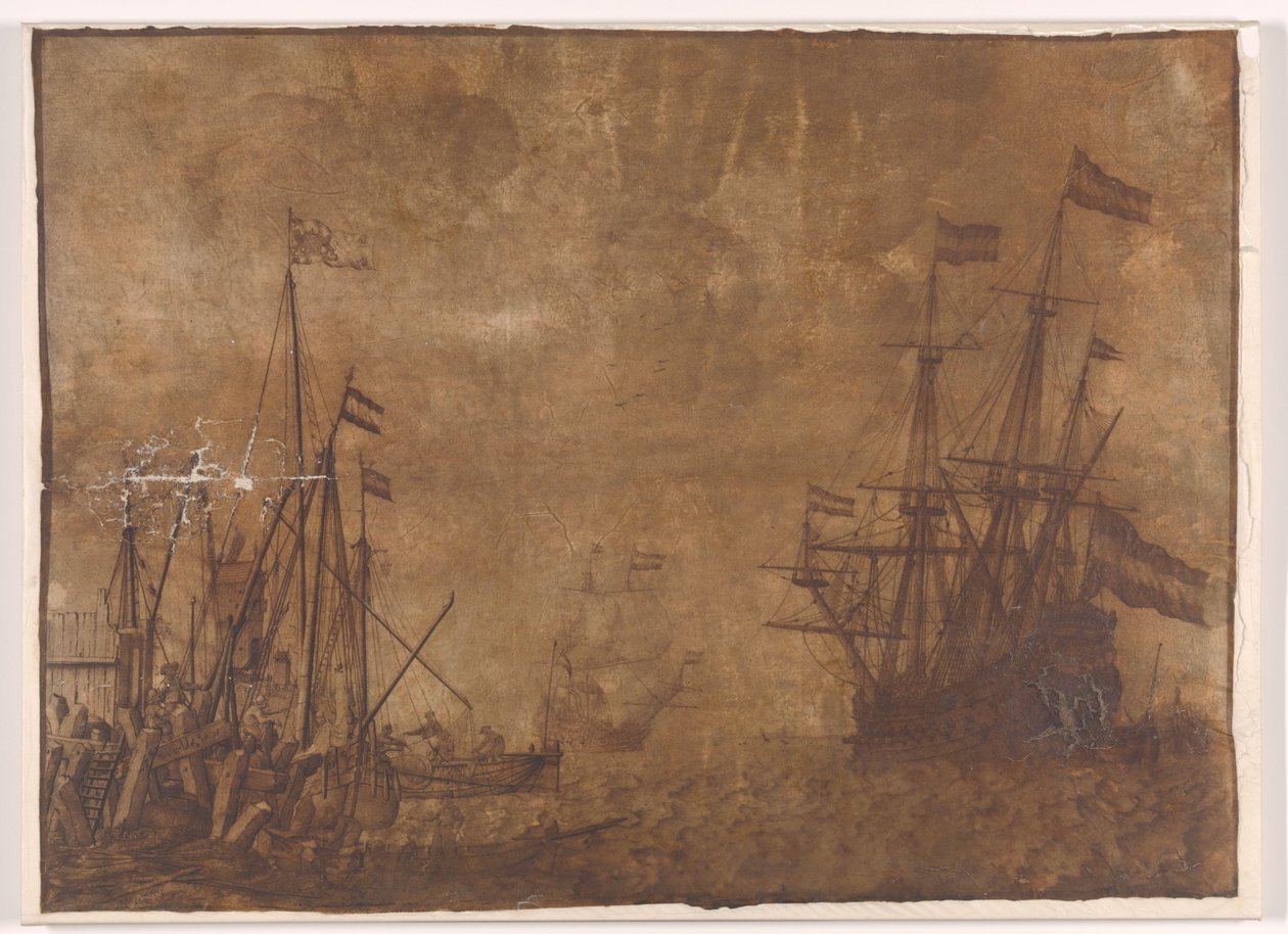 Lodě v čele přístavu od Willem van de Velde (I)