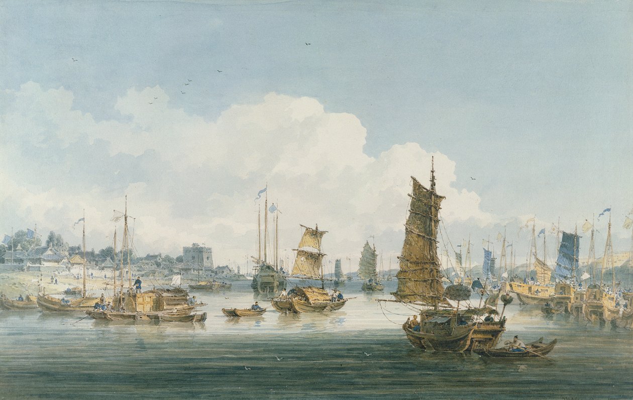 Pohled poblíž města Tientsin, 1800 (wc nad grafitem na tkaném papíře) od William Alexander