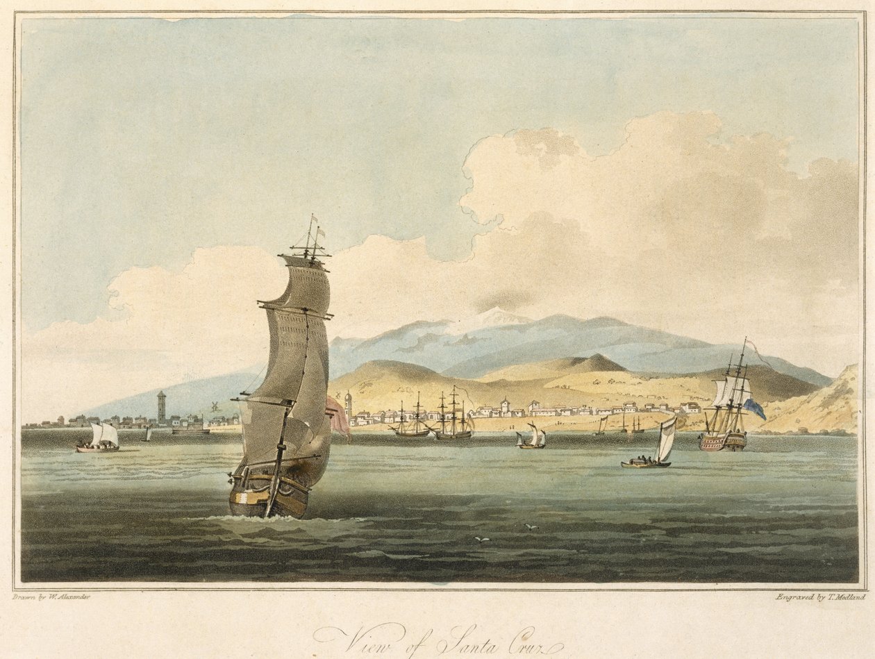 Pohled na Santa Cruz, deska 3 z knihy "A Voyage to Cochinchina" od Johna Barrowa (1764-1848), vyryl Thomas Medland (1755-1823) 1806 (akvatinta) od William Alexander