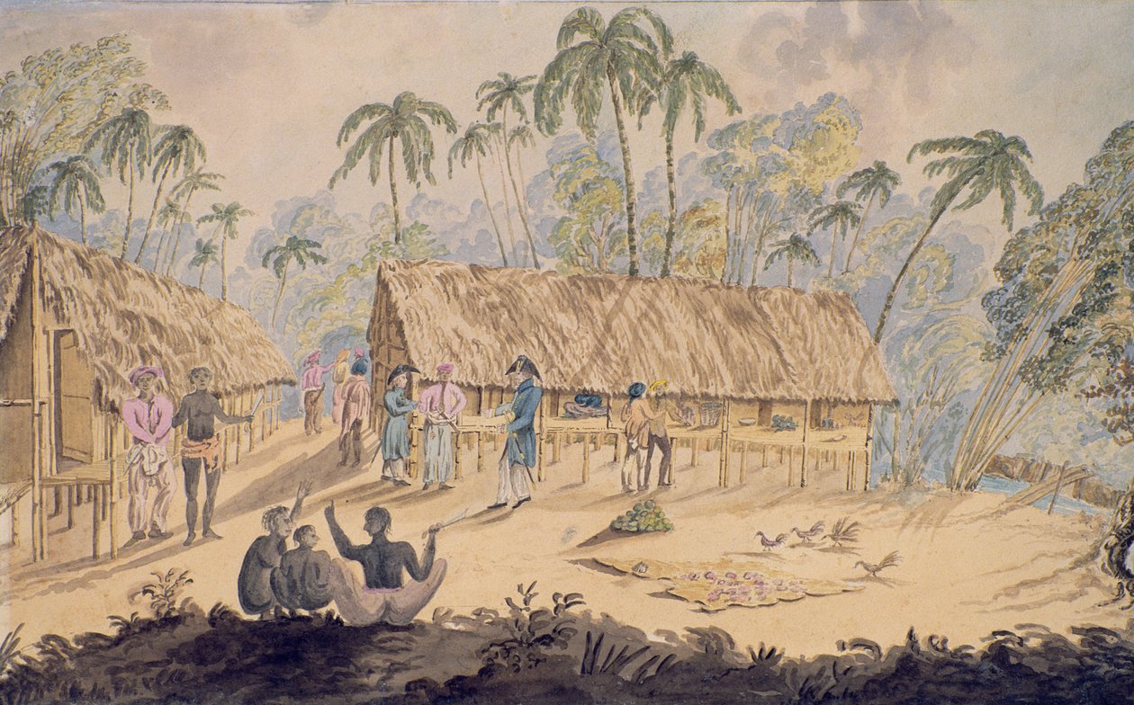 Město Acheen, severozápadní pobřeží Sumatry, 1829 (wc na papíře) od William Alexander Willis