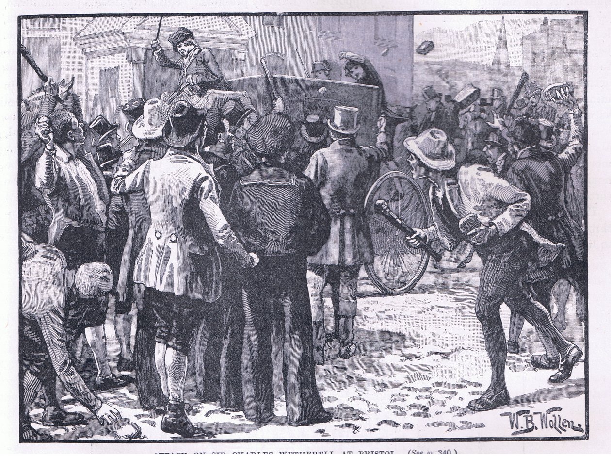 Útok na sira Charlese Wetherella v Bristolu AD 1831 od William Barnes Wollen