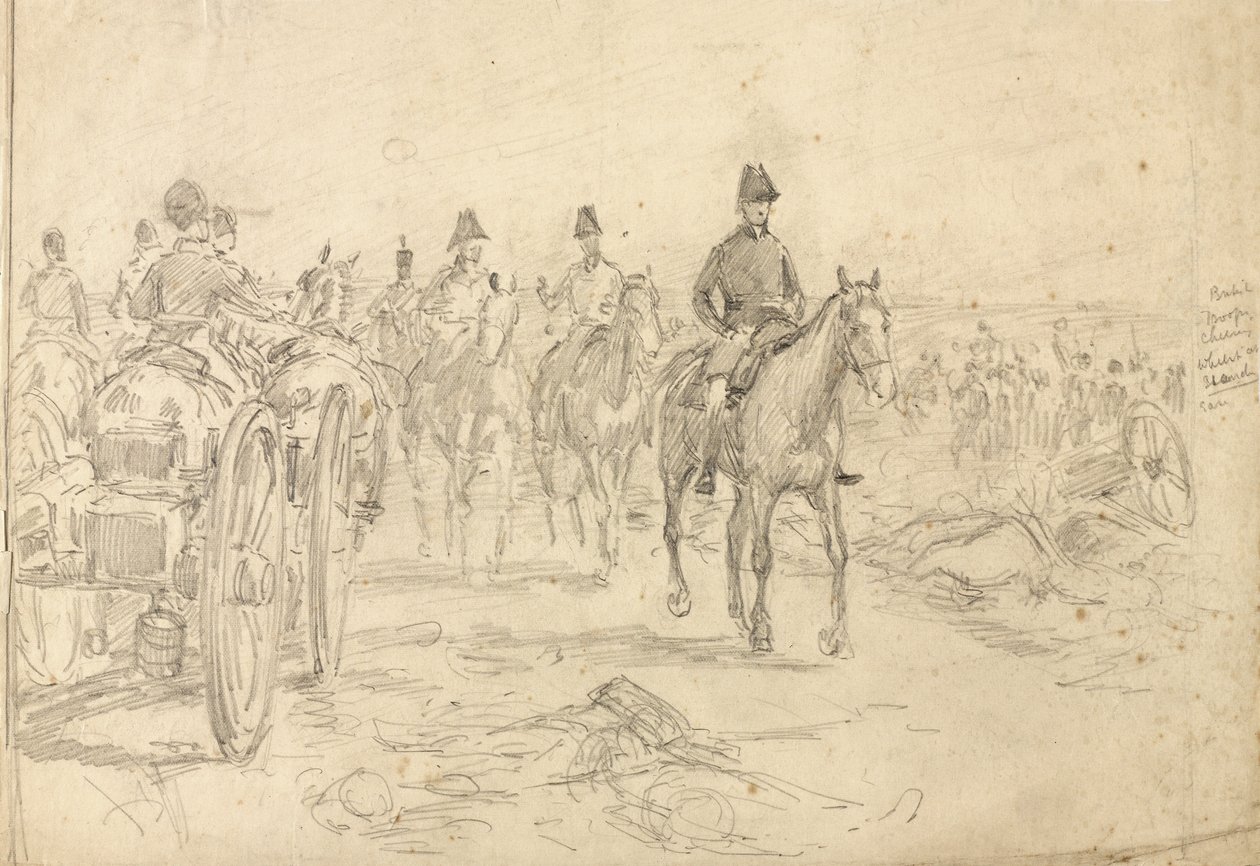 Britské jednotky jásají, zatímco stojí v klidu, 1815, c.1890 od William Barnes Wollen