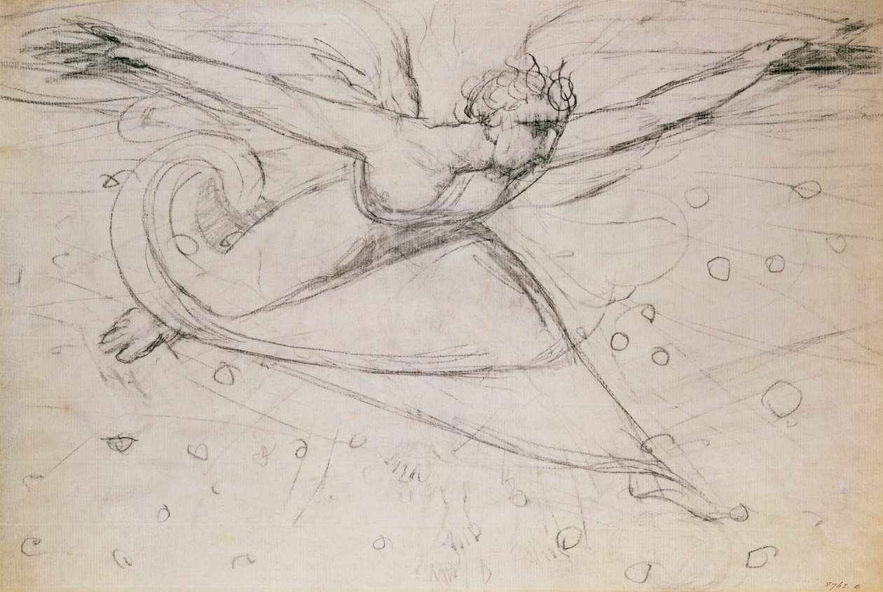 Anděl kráčející mezi hvězdami (kresba) od William Blake