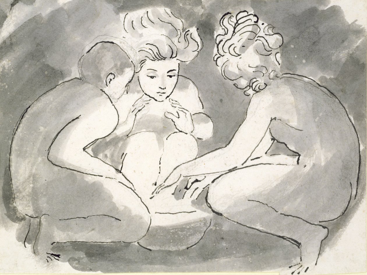 Děti kolem ohně (pero a inkoust a mytí na papíře) od William Blake