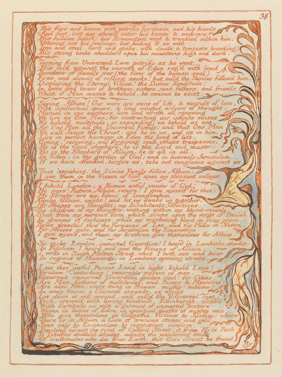 Jeruzalém, talíř 38, jeho tvář a prsa .... od William Blake