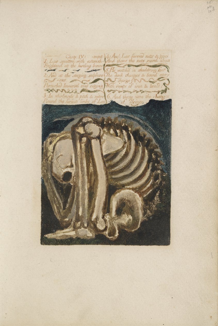 Los smitten s úžasem..., deska 12 z The First Book of Urizen, 1794 (barevně tištěný reliéfní lept inkoustem a wc) od William Blake
