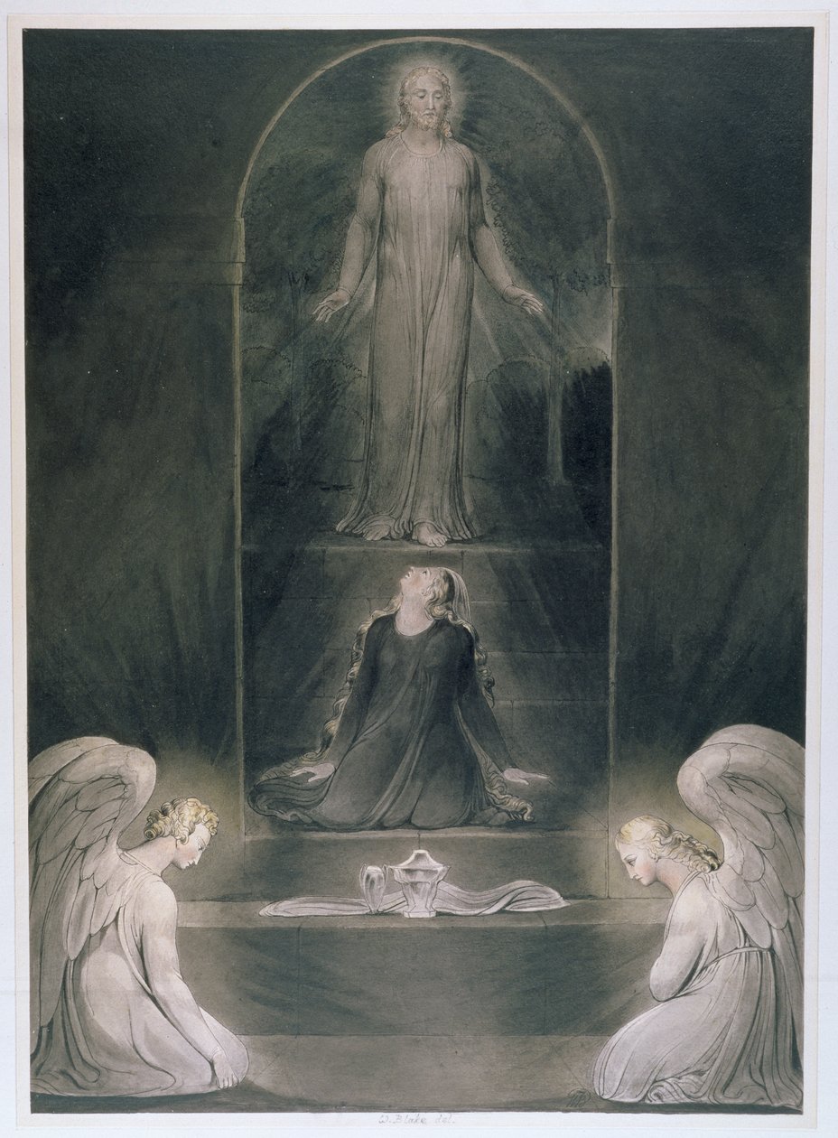 Marie Magdaleny u hrobu, kolem roku 1805 (wc a pero a černý inkoust na papíře) od William Blake