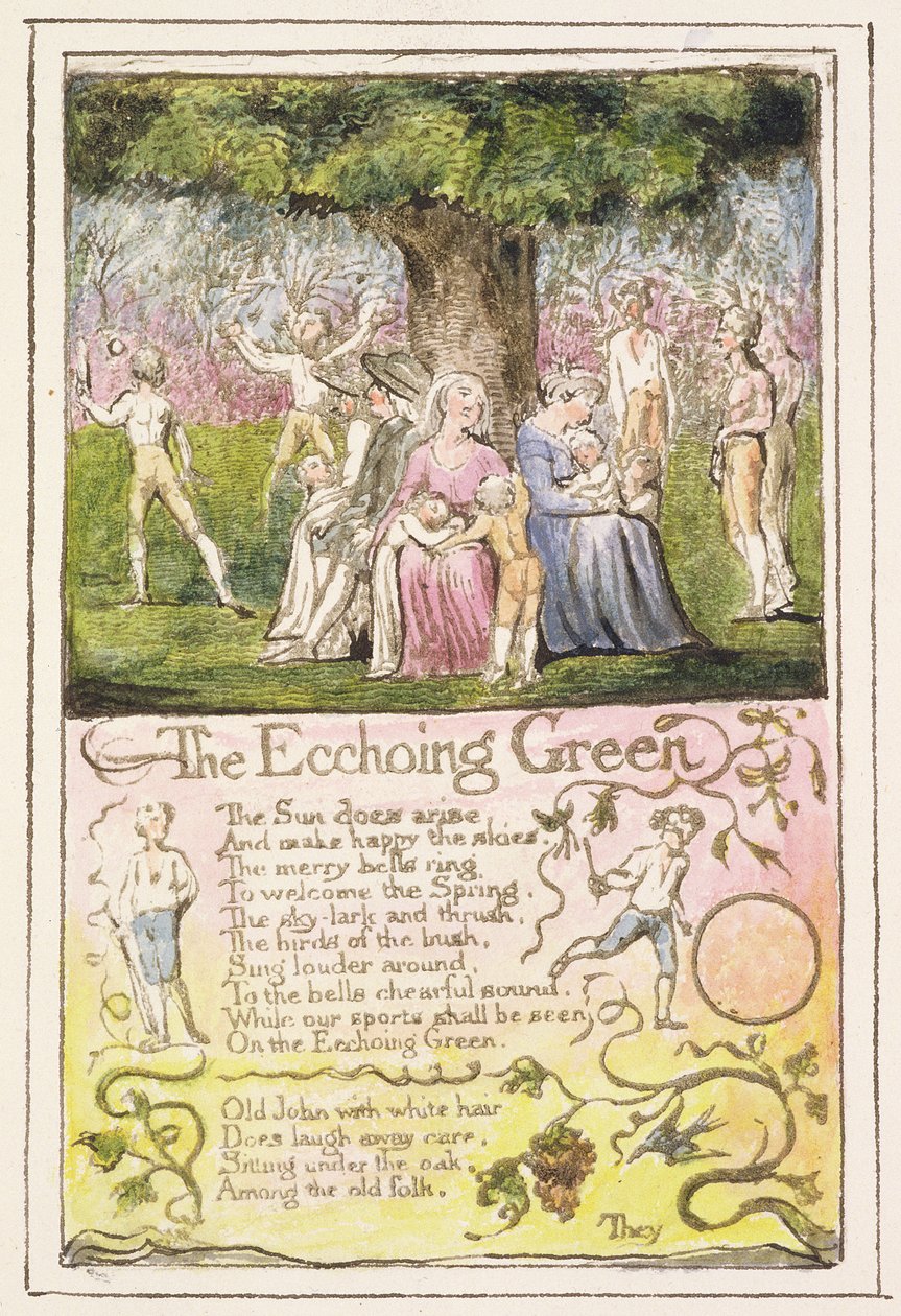 S.124-1950.pt5 The Echoing Green: deska 5 z Songs of Innocence and of Experience (kopie R) c.1802-08 (lept, inkoust a wc) od William Blake