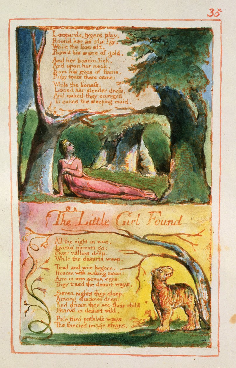 S.125-1950.pt35 The Little Girl Found: plate 35 from Songs of Innocence and of Experience (kopie AA) c.1815-26 (lept, inkoust a wc) od William Blake