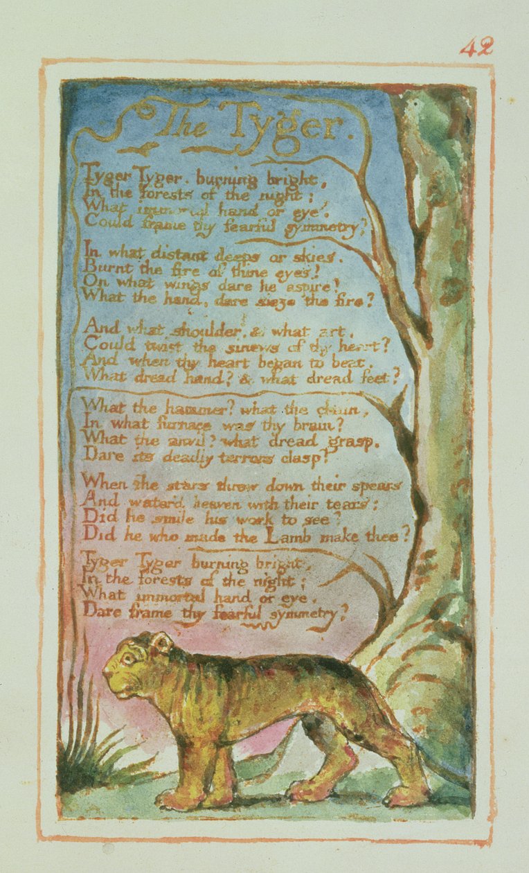 S.125-1950.pt42 The Tyger: plate 42 from Songs of Innocence and of Experience (kopie AA) c.1815-26 (lept, inkoust a wc) od William Blake