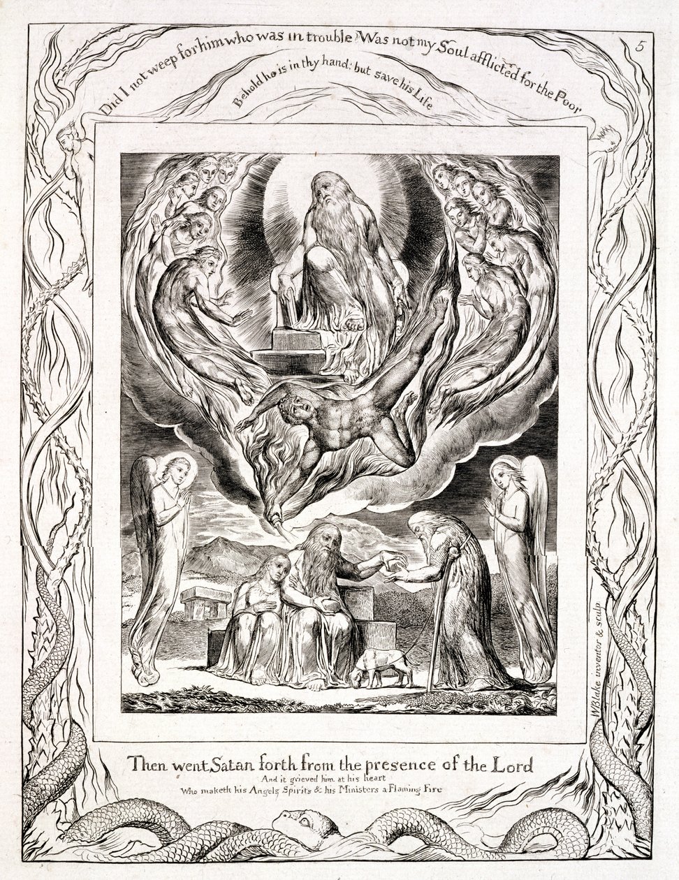 P.128-1950.p5 Satan vycházející z přítomnosti Páně a Jobova láska z ‚Knihy Job‘, 1825 od William Blake