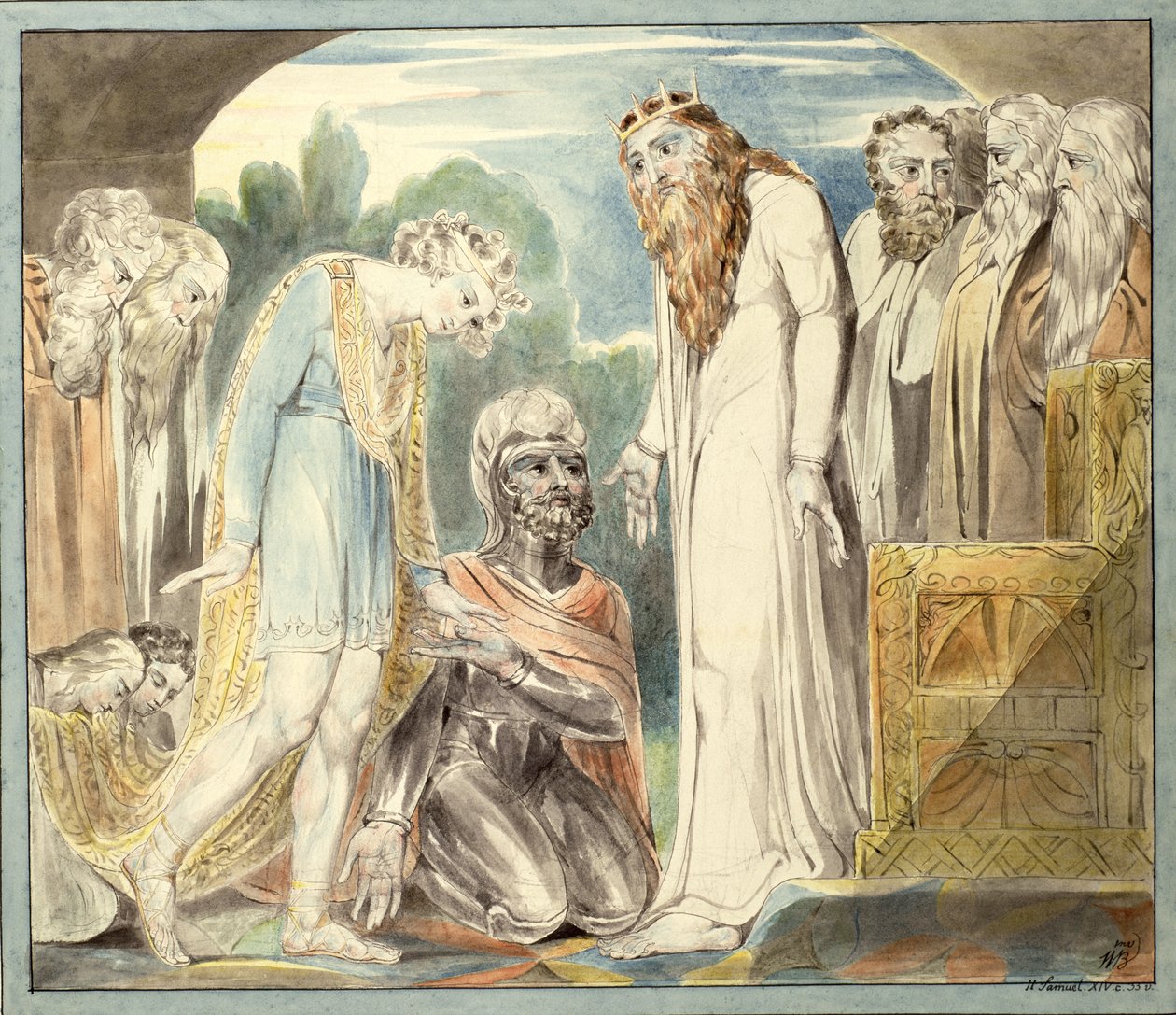 Pardon of Absalom, c.1800-1803 (pero a wc přes černé olovo na papíře) od William Blake